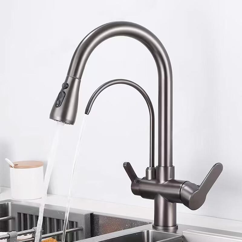 TLXT Gunmetal Grey Pull-Out Kitchen Faucet with Filter