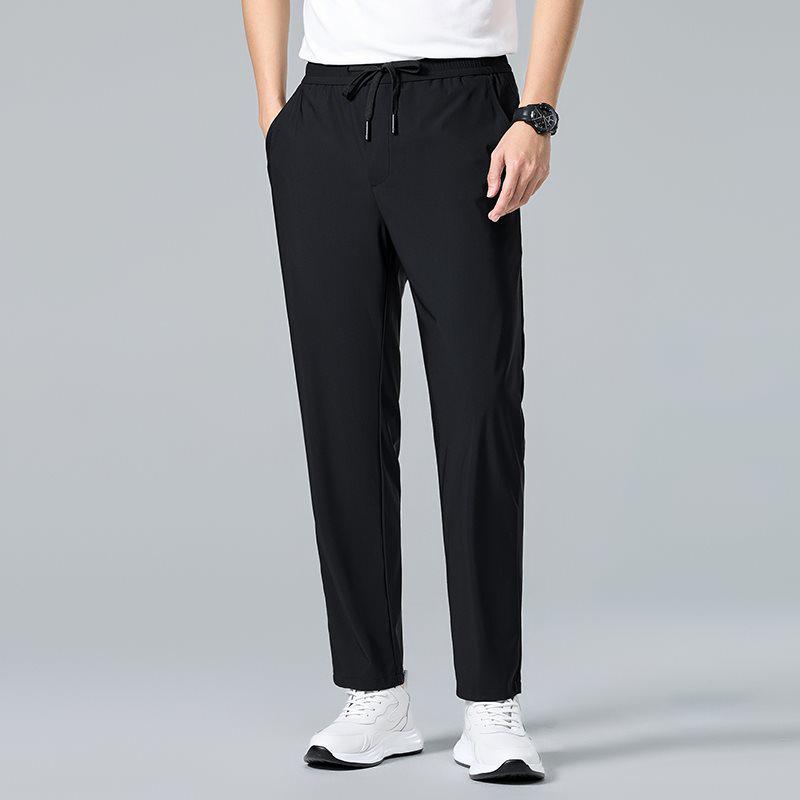 2026 Men's Summer Lightweight Elastic Waist Nylon Pants - Breathable and Stretchable Ice Silk Casual Trousers