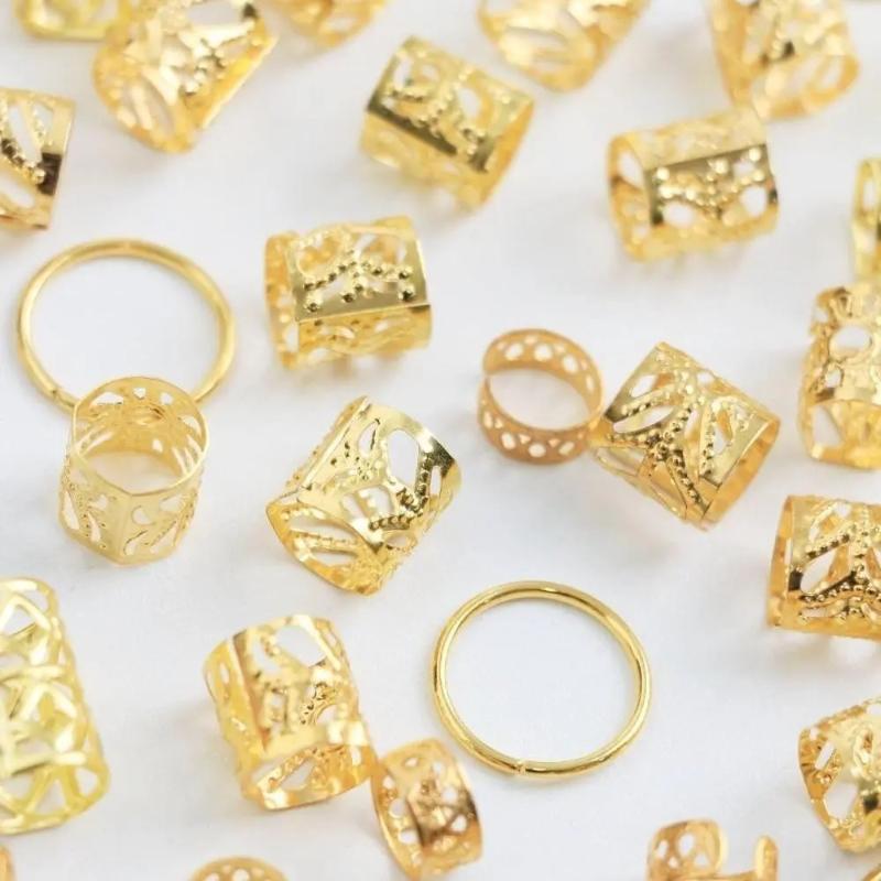 40/80Pcs Hollow Out Hair Ring Dread Locks Hair Braiding Dreadlocks Beads Hair Accessories Metal Cuff Clip Gold Silver Hair Braid