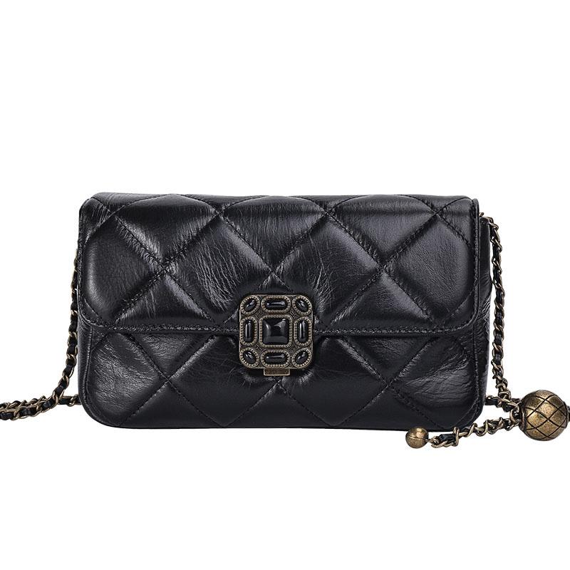 Bag women real leather summer shoulder chain bag women's bag new small golden ball bag diamond chain messenger bag