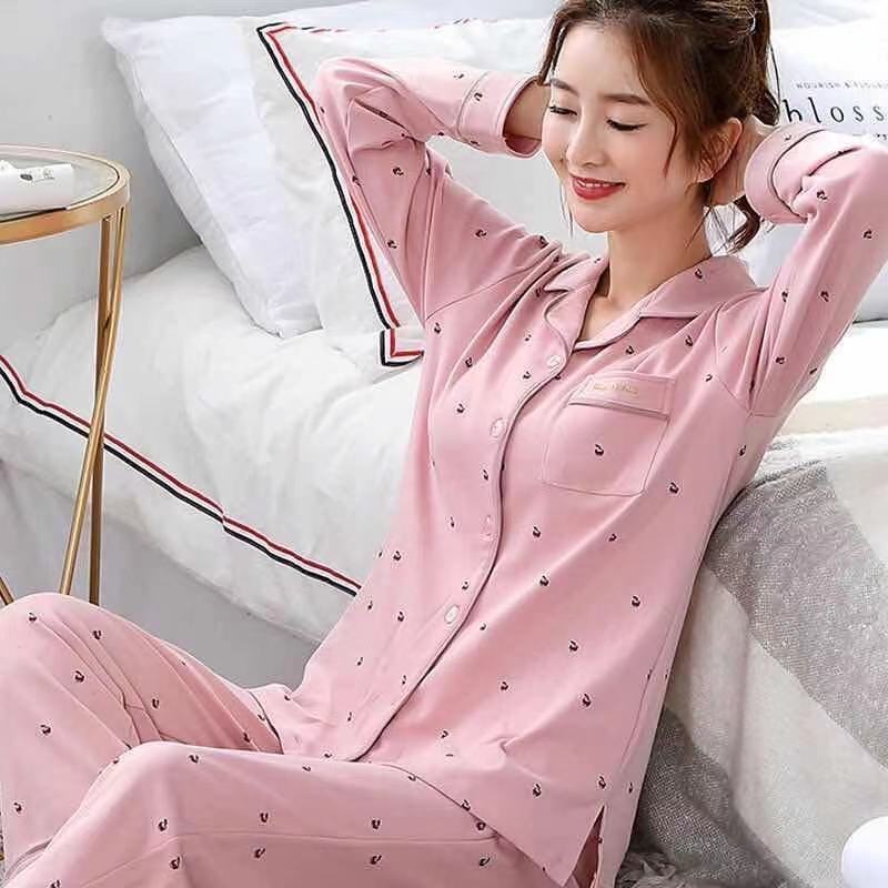 Pure cotton pajamas women's spring and autumn long-sleeved winter large-size pajamas, summer women's suits, loungewear can be worn outside
