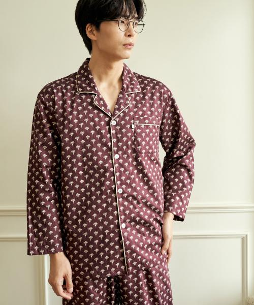[May Flower] Lotus Long Sleeve Satin-Weave Pure Cotton Men's Plus Size Pajama Set [Shipped from Korea] 100% Authentic