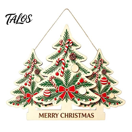 Christmas Hanging Wooden Signs Sign Ornament, Multi-Layer Tree Wood Plaque Multi Layered Wall Art with Rope, Merry Festive Door Decor Farmhouse Hanger