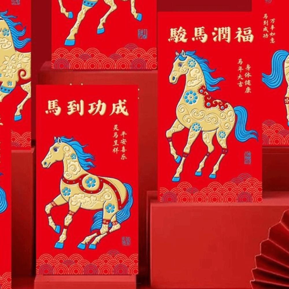 6pcs Traditional Lucky Red Pockets 2026 Horse Year Red Packet Money Bag  Chinese New Year