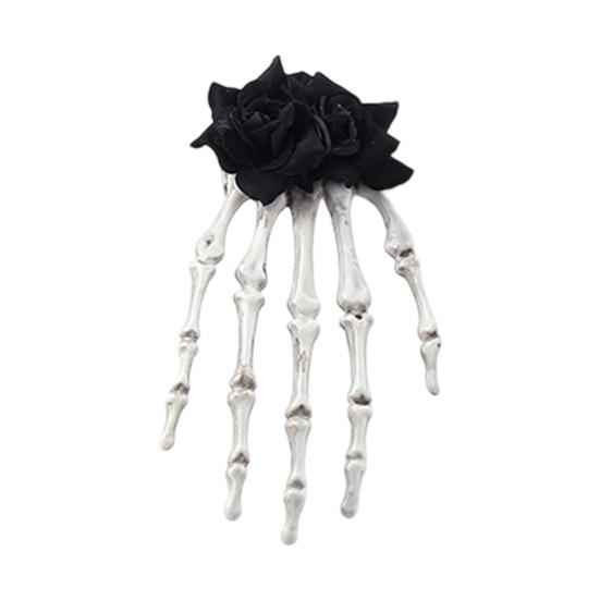 Skeleton Hand Hair Clip Gothic Barrette with Faux Roses Punk Style Hair Accessories for Halloween Themed Party Dress-up