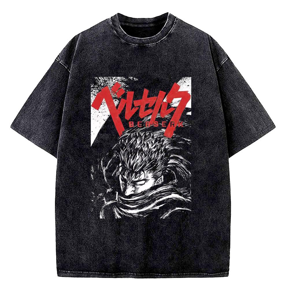 HOT Berserk Manga Tshirt Guts Anime T Shirt Men Women T-shirt Vintage Washed Cotton Clothing Summer Casual Short Sleeves Tees