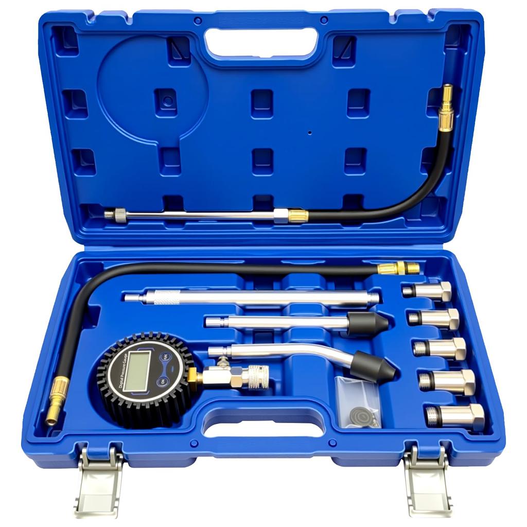 ZKTOOL Gasoline Engine Compression Gauge Set with Digital Display, 0-300 PSI, for Cars and Motorcycles, Compression Tester, Fuel Pressure Gauge, Press