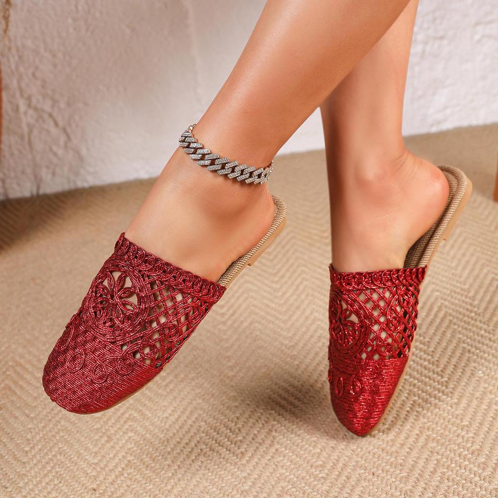Summer Floral Slip-on Soft Sole Slippers: Stylish Outdoor Half Slippers with Flat Bottom