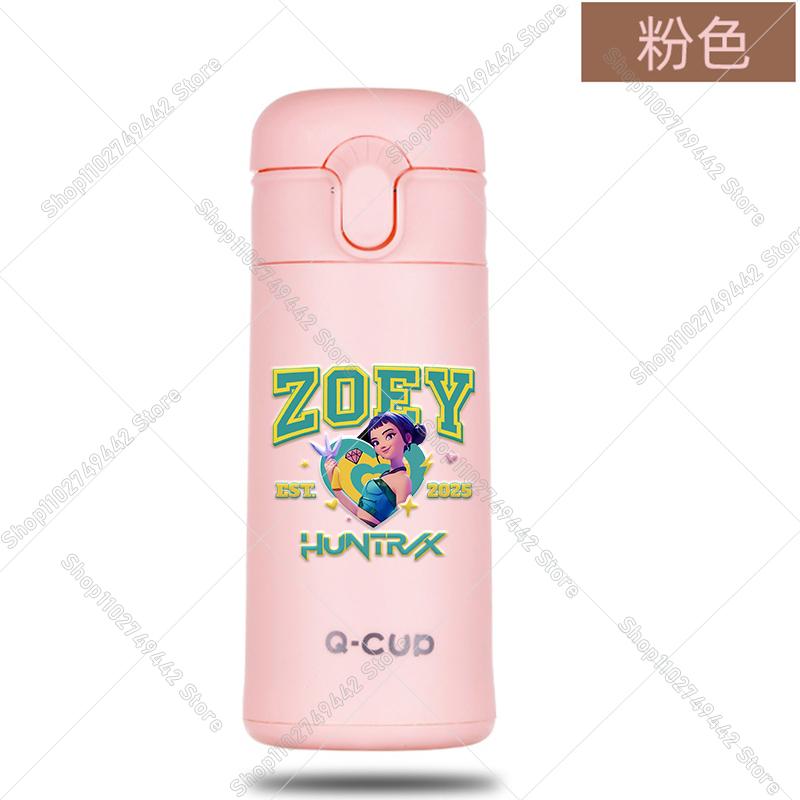 400ML KPop Demon Hunters Thermos Bottle Zoey Rumi Mira Vacuum Insulated Bottle Kids Outdoor Straw Thermo Cup Girl Birthday Present