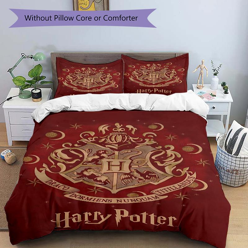 3pcs Harry Potter Bedding Set, Soft Polyester Duvet Cover and Pillowcases Machine Washable Seasons All Suitable 70