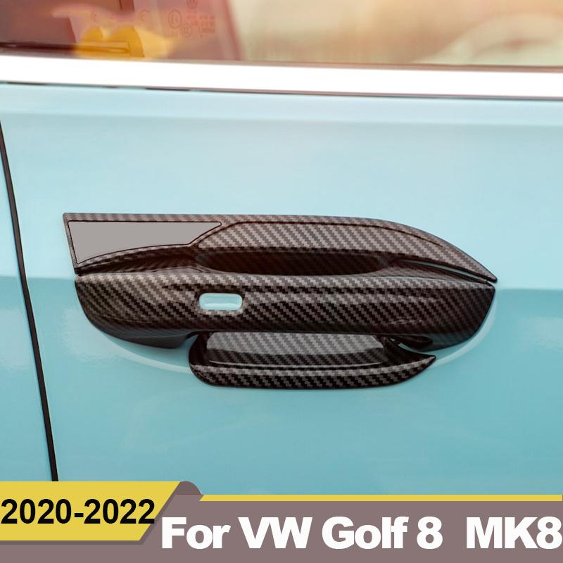 ABS Carbon Fiber Car Door Handle Door Bowl Cover Protector Trim Stickers For Volkawagen VW Golf 8 MK8   2022 Accessories