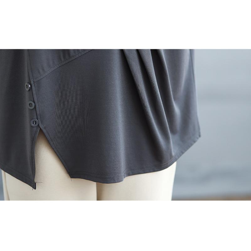 Dimanaf 2025 Summer Plus Size Tops Cotton O-Neck T-Shirt Solid Asymmetrical Women Short Sleeve Loose Tees