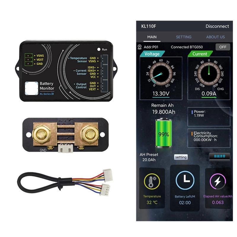 A96I-KL110F 0-120V 0-100A Battery Monitor Bluetooth Battery Tester Voltage Current VA Meter Battery Coulomb Meter
