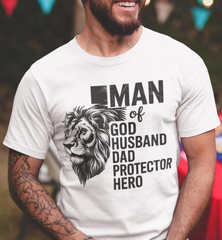 Man of God Husband Protector Dad Hero Shirt Christian Dad TShirt Fathers S