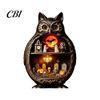 Vintage Wood Halloween Wooden Owl Tabletop Centerpiece, 2D Flat Pumpkin Ghost Bat Art Skeleton Standing Table Sign for Party, Shelf, Desk Decor Shelf