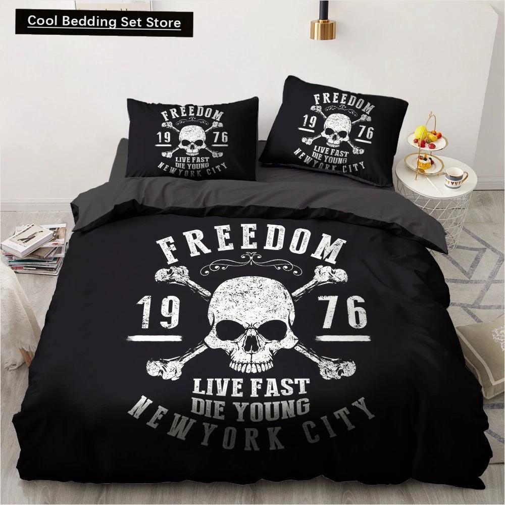 Skull Couple King Queen Duvet Cover Skeleton Bride Bedding Set Halloween White 23pcs Soft Quilt Cover for Kids Teens Adults