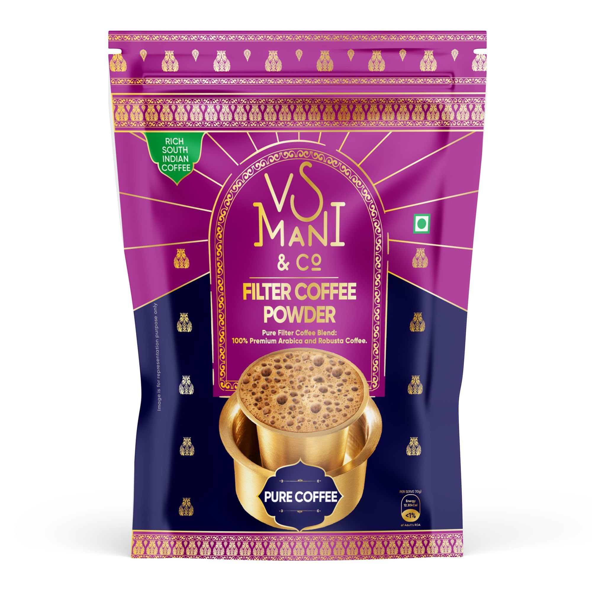 

VS Mani & Co. Pure Filter Coffee Powder, 100% Coffee 0% Chicory, Fresh Medium Dark Roast and Ground, Authentic South Indian Flavour