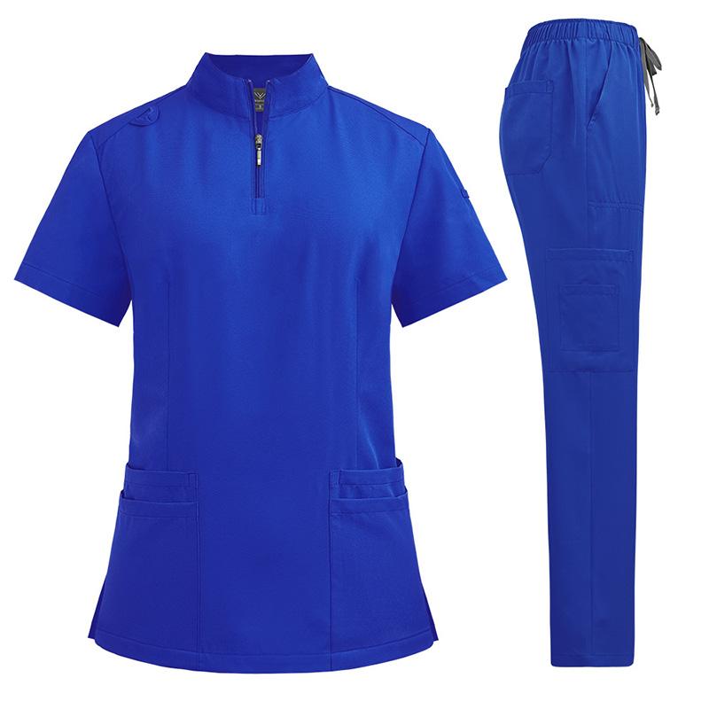 

1 комплект Медсестринская форма Салон красоты Хирургическая форма Комплекты брюк с коротким рукавом Комплект скраба для женщины Топ-Брюки XXL королевский синий
