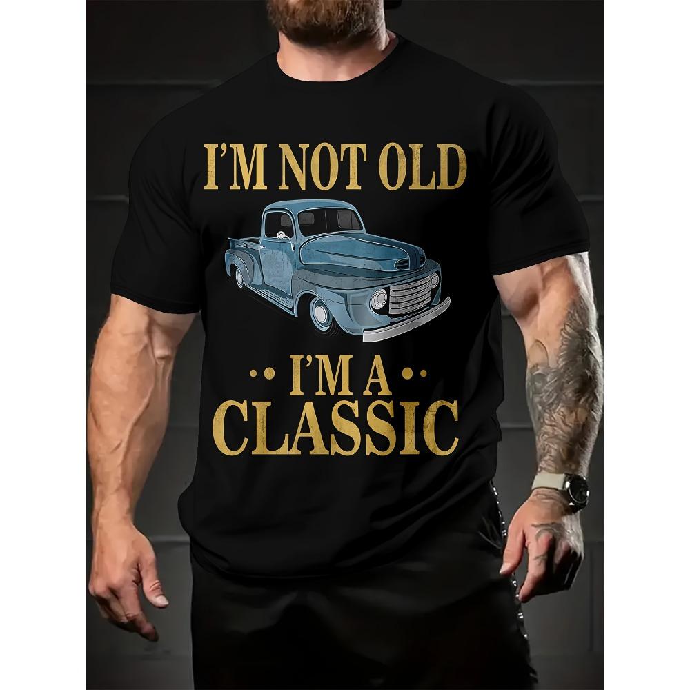 

Men s casual printed round neck T-shirt loose top breathable summer comfort letter car pattern clothing 3XL