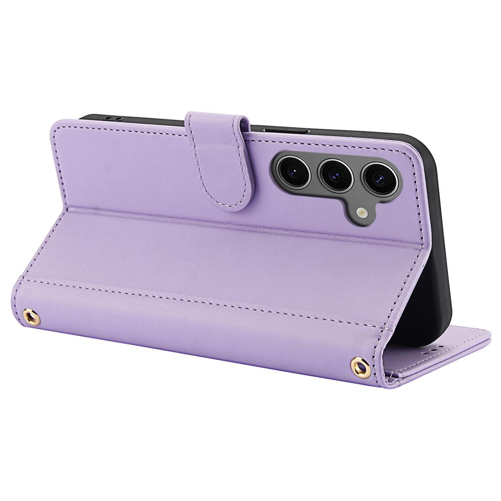 SY-003 For Samsung Galaxy S24+ Case PU Leather Stand View Phone Wallet Cover with Hand Strap