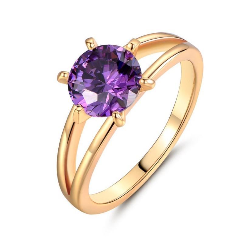 European  American Fashion Six-Prong Purple Ring in New Style Size 9