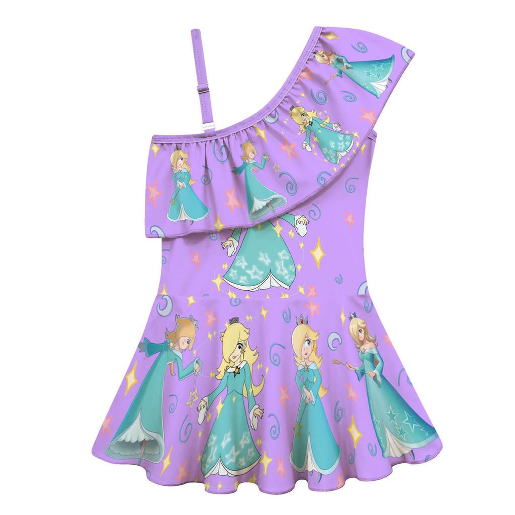 20882 Kids Girls Princess Rosalina Print One-piece Ruffle Swimsuit Swimwear 100cm фиолетовый