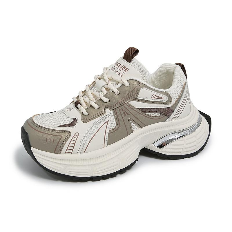 

Spring 2025 new versatile breathable feet small and lightweight casual shoes leather sports shoes platform dad shoes women 35 бежевий