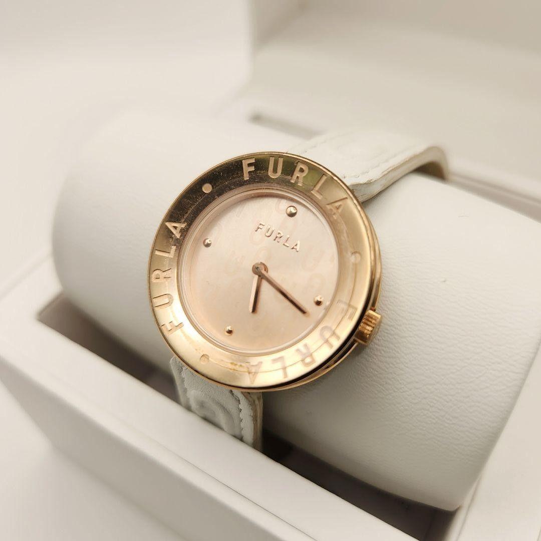 Used Good Condition FURLA Women s Watch White Gold Leather Belt