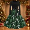 Women's Casual Christmas Print Neck Vintage Dress for Holiday Party