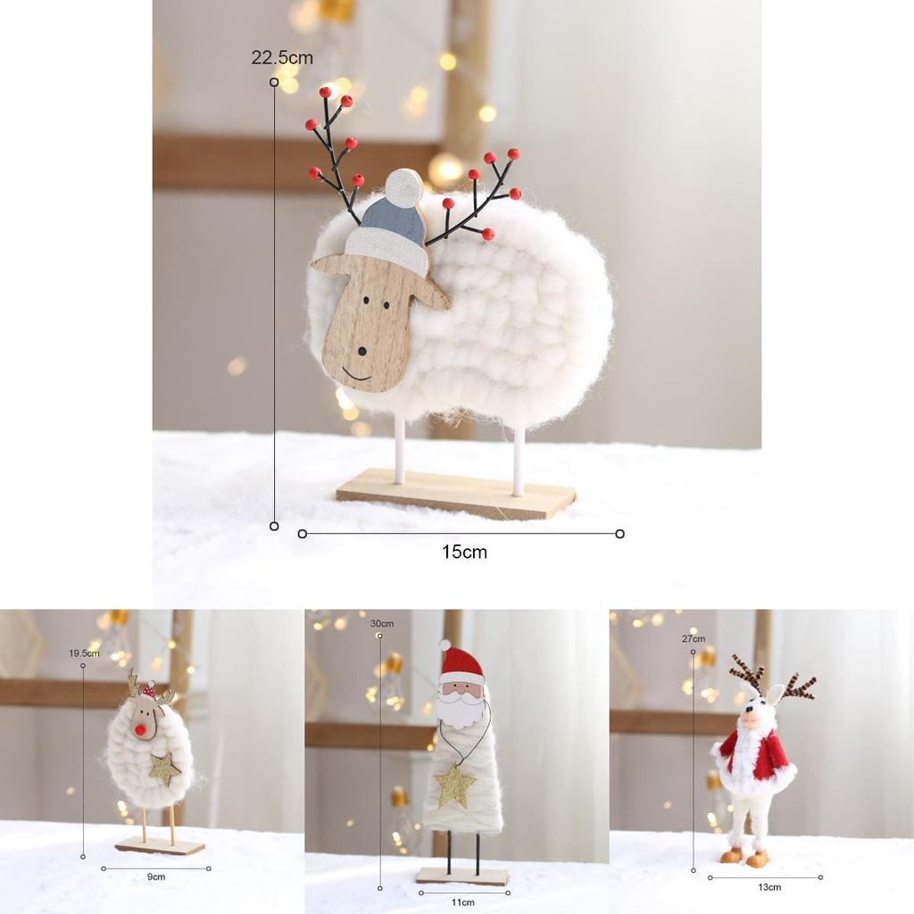 Holiday Tree Decorations With Wooden Deer And Santa Elder Figurines For Christmas Home Decor