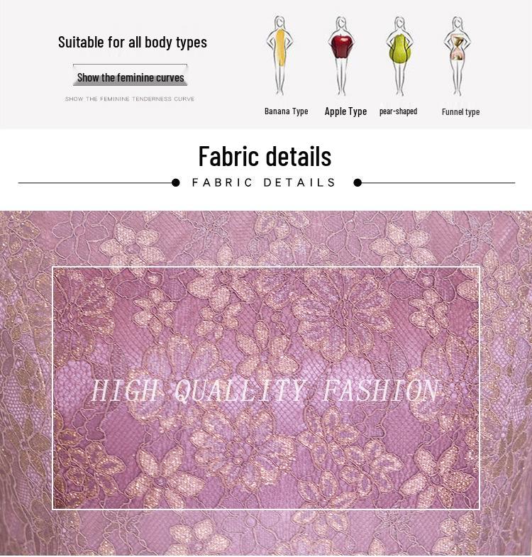 2025 Autumn Elegant V-neck Slimming Purple Lace Dress for Young Moms