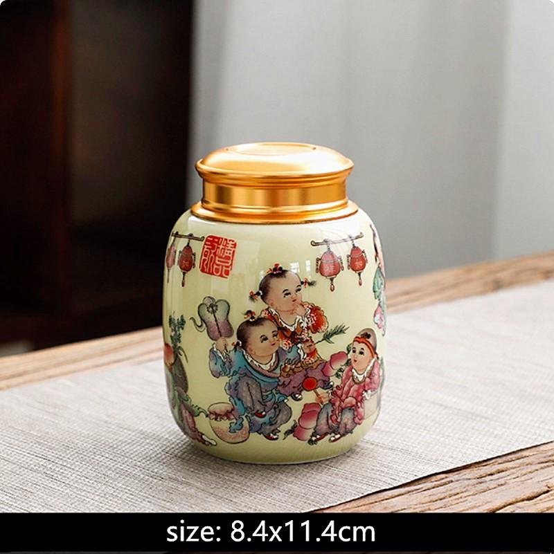

Double Lid Ceramic Tea Tins Home Sealed Tea Storage Jar Kitchen Spices Coffee Moisture Proof Can Chinese Tea Set Accessories
