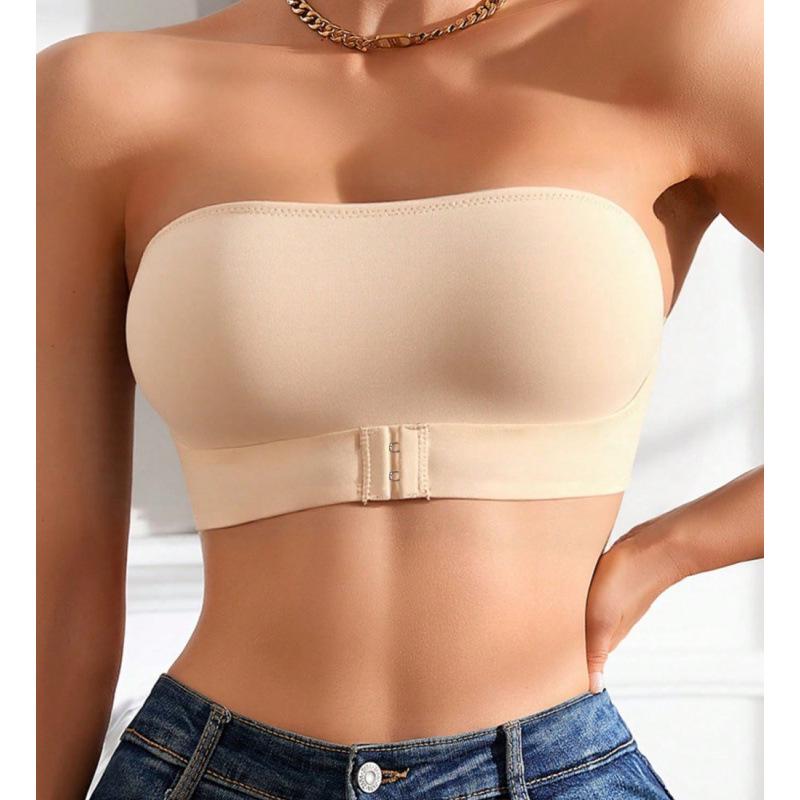 

Европейский и американский бесшовный бандажный топ без бретелей с застежкой спереди и красивым дизайном спины XL бежевый