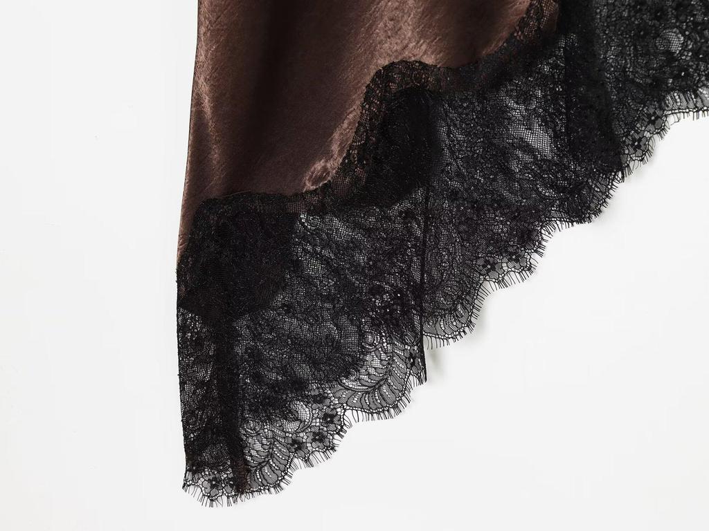 Asymmetrical Lace Dress with Silk Satin Texture: European & American Women's Fashion
