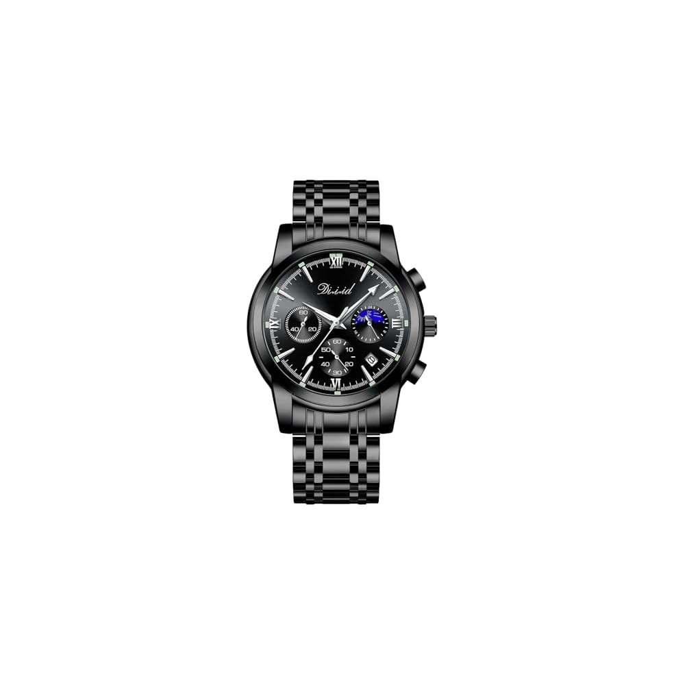 DIZIZID Men s Analog Quartz Chronograph Watch Black Stainless Steel Date Display Waterproof Multi-Function