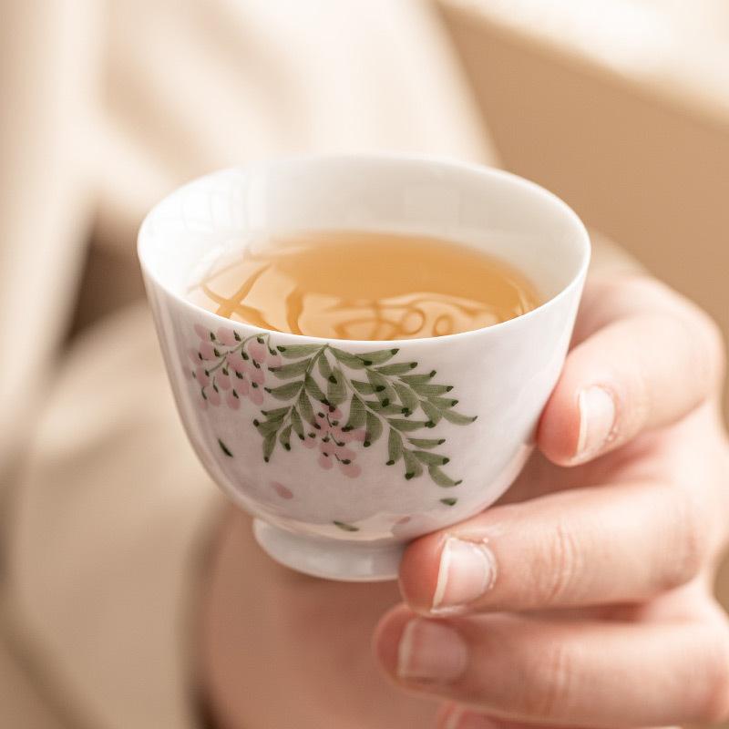 Hand-painted Wisteria Flower Teacup Ceramic Master Cups Retro Vintage Household Tea Bowls Chinese Kung Fu Teaware Set Gift Box