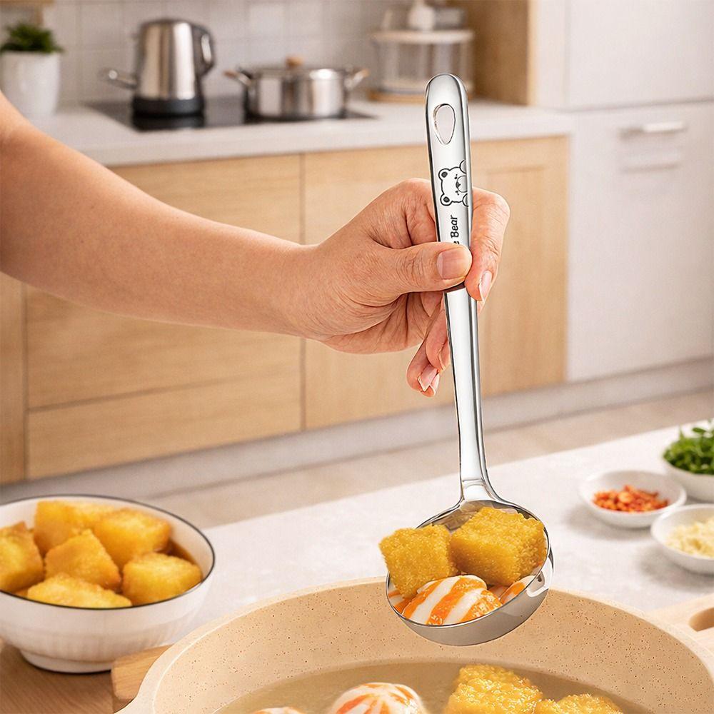 316 Edelstahl Löffel mit langem Stiel Suppenlöffel Hitzebeständig Große Kapazität Schlitzlöffel Silber Leicht zu reinigen