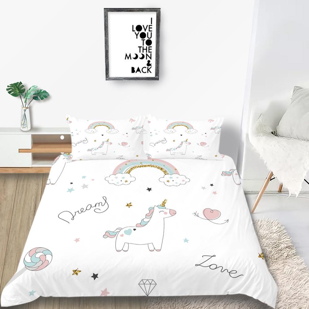 Home Bed Cover 3D Unicorn Themed Print Homes Bedding Quilt Cover Textiles Polyester Pillowcase Bedclothes