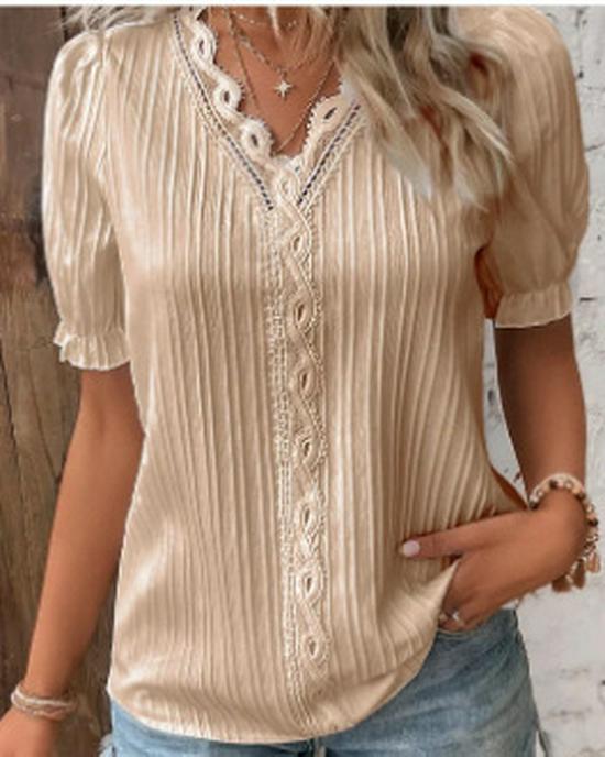 Sommerurlaub Mode Kurzarm Hohl Damen Shirt