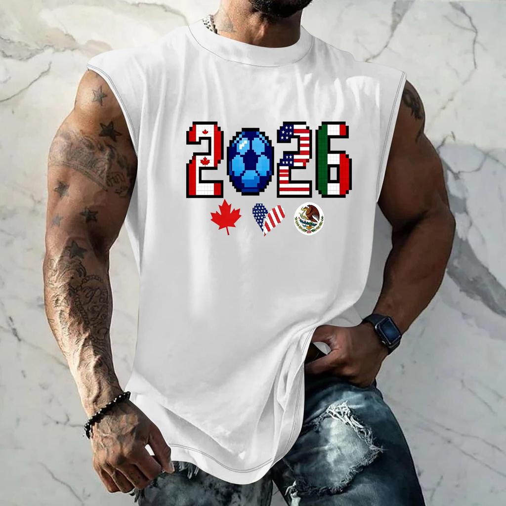Men's Sleeveless Basic Muscle Tank Top Loose Fit Soccer Themed Graphic Print Summer Casual Athletic Shirt for Daily Wear