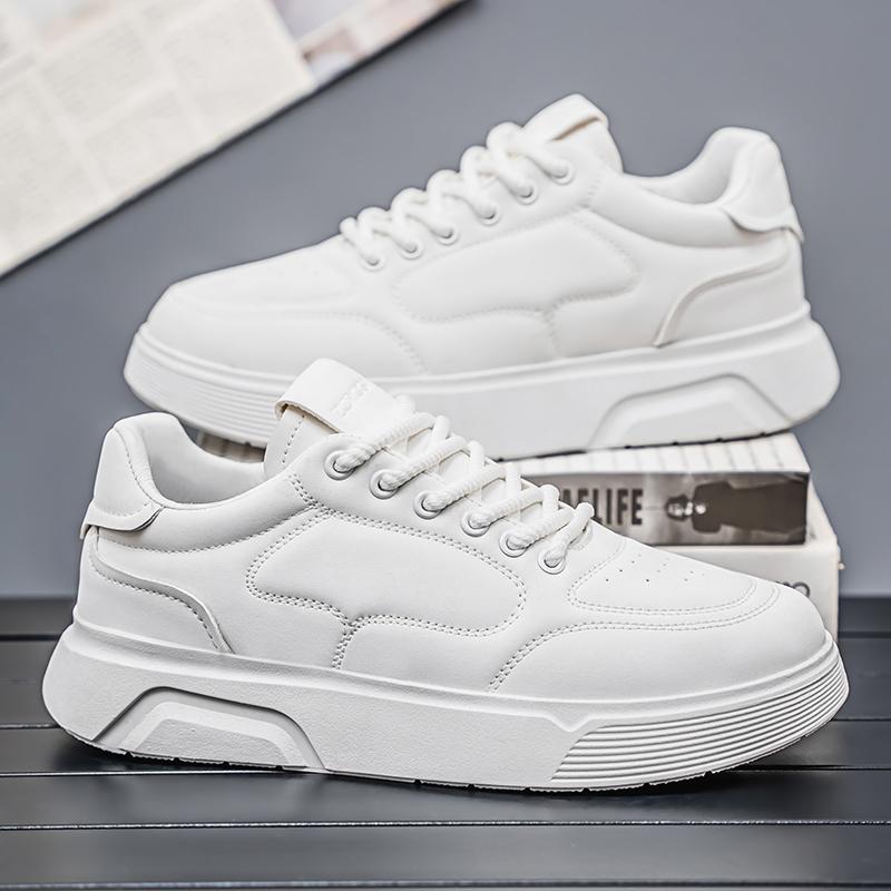 Outdoor Men's Casual Sneakers Leather Walking Shoes White Board Shoes Breathable Athletic Jogging Shoes Anti Slip Running Shoes