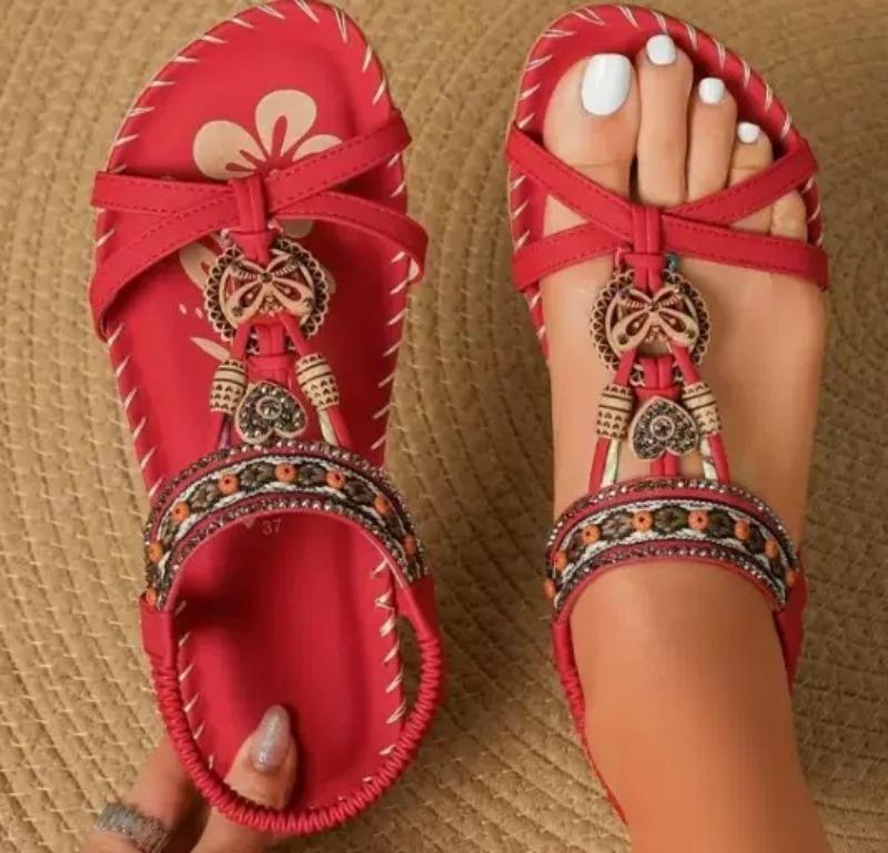 Fashion Bohemian Style Summer Women's Sandals Leisure Beach Sandals Soft Bottom Low Heels Sandals De Mujer 2025New Flat Sandals Women