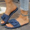 Bowtie Decor Denim Flat Slippers for Women 2025 Summer Comfort Light Beach Shoes Woman Plus Size Soft Sole Non Slip Casual Shoes