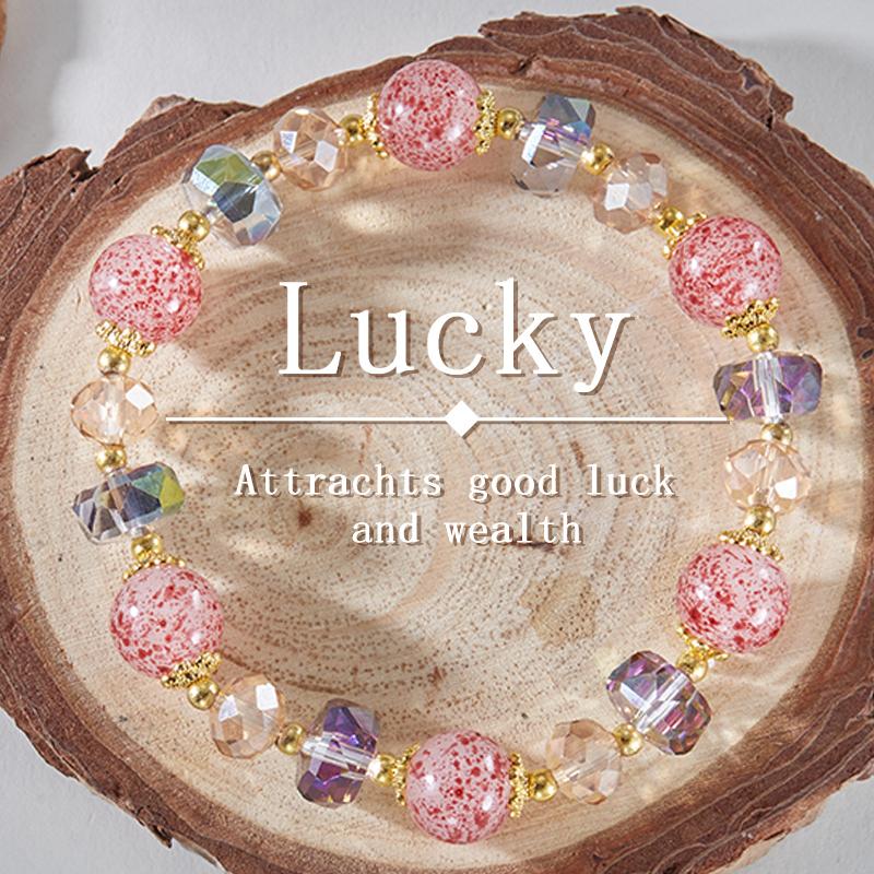 Natural Strawberry Crystal Bracelets For Women Light Luxury Pink String Beaded Elastic Bangles Party Jewelry Gift