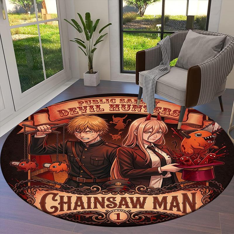 Kettensägenmann Runder Teppich Teppich Für Wohnzimmer Schlafzimmer Sofa Spielzimmer Dekor Rutschfeste Bodenmatte