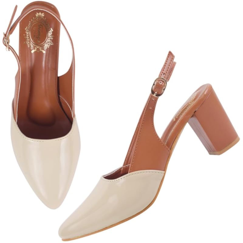 Shoetopia Smart Casual Glossy Upper Detailed Cream Pumps For Women & Girls /Eu36