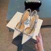 Mode Luxe Dames Hoge Hakken Dames Puntige Neus Feest Bruiloft Schoenen Wit Zwart Stiletto Zomer Strass Slingback Sandalen Vrouwelijk