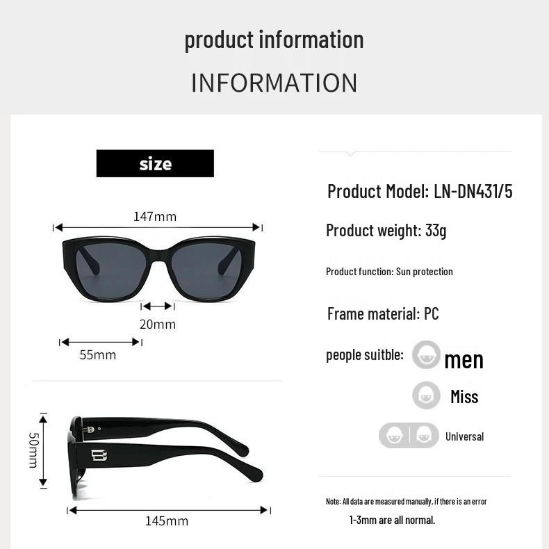 American Cat-Eye Women's High-End Square Frame Sunglasses 2025 Anti-UV for Myopic and Round Faces