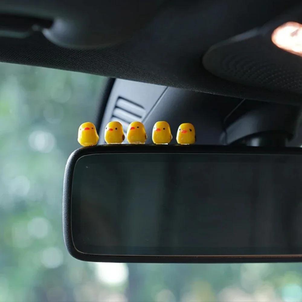 6Pcs Cute Mini Chickens Car Dashboard Accessories Funny Chicks Car Rearview Mirror Decor Interior Ornaments Fairy Garden Home