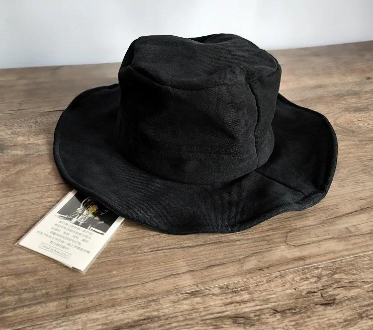 

New Japanese Designer Big Head 62cm Bucket Hats Men Wide Brim Sunscreen Sun Hat High Quality Breathable Panama Party Show Cap L чорний